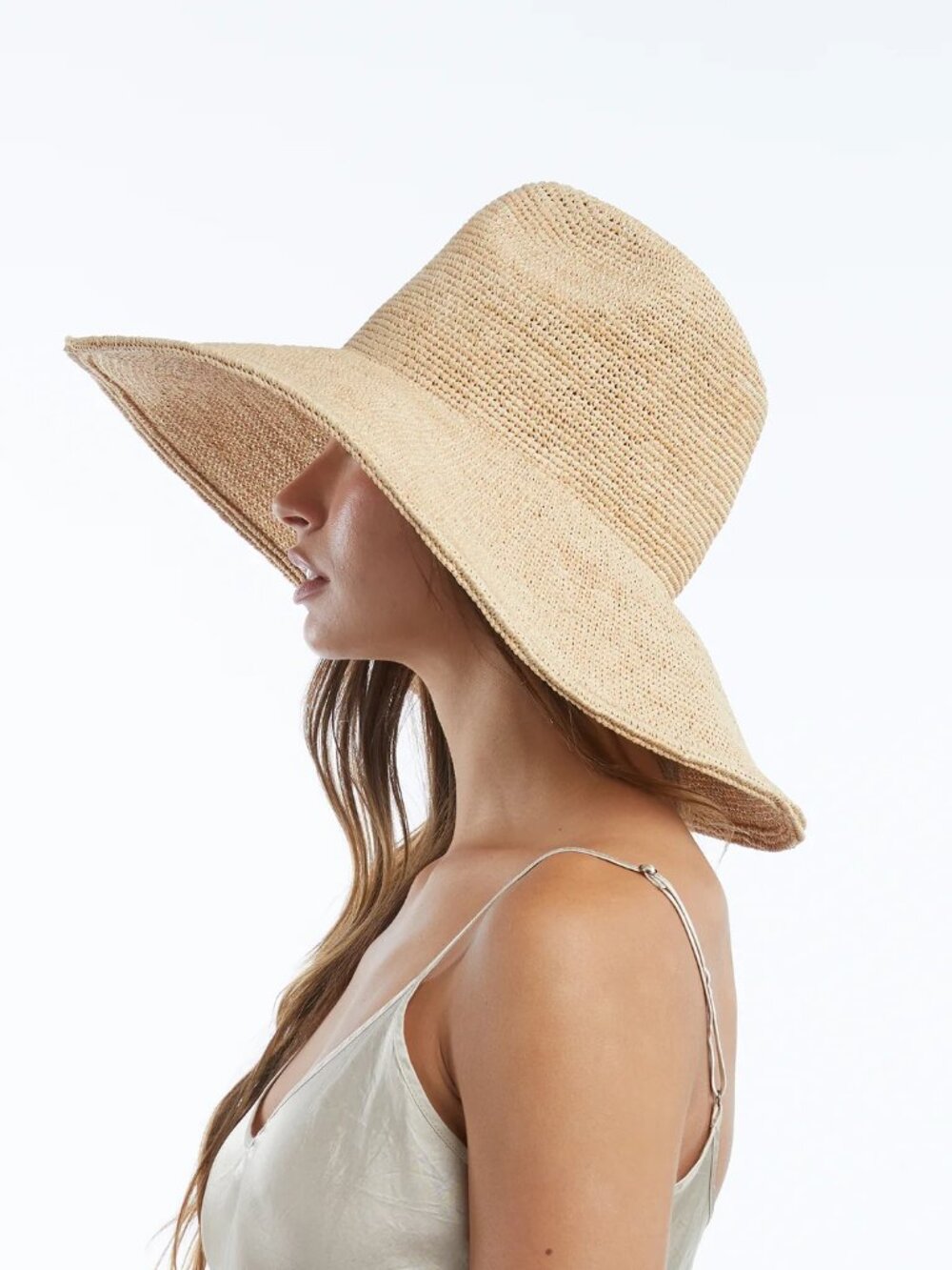 New Wyeth Lina Raffia Packable Adjustable Wide Brim Natural Sun Hat One Size NWT - Picture 4 of 14